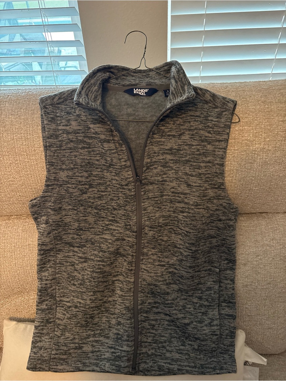 Lands' End Men's Heathered Charcoal Full-Zip Fleece Vest